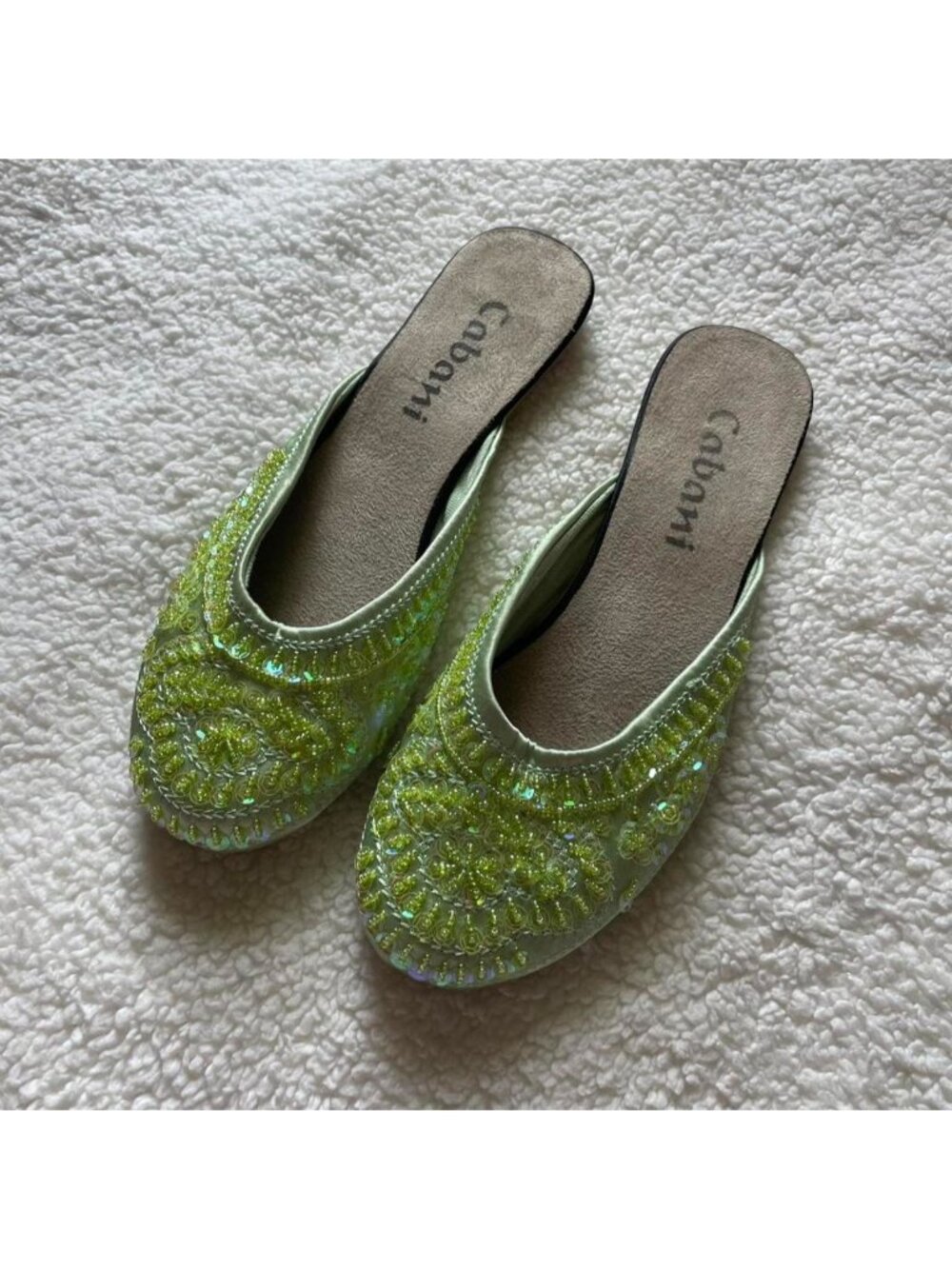 2000s green beaded slippers